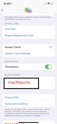 Facturación de la tarjeta de Apple