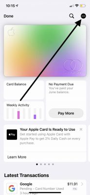 Botón más de Apple Card