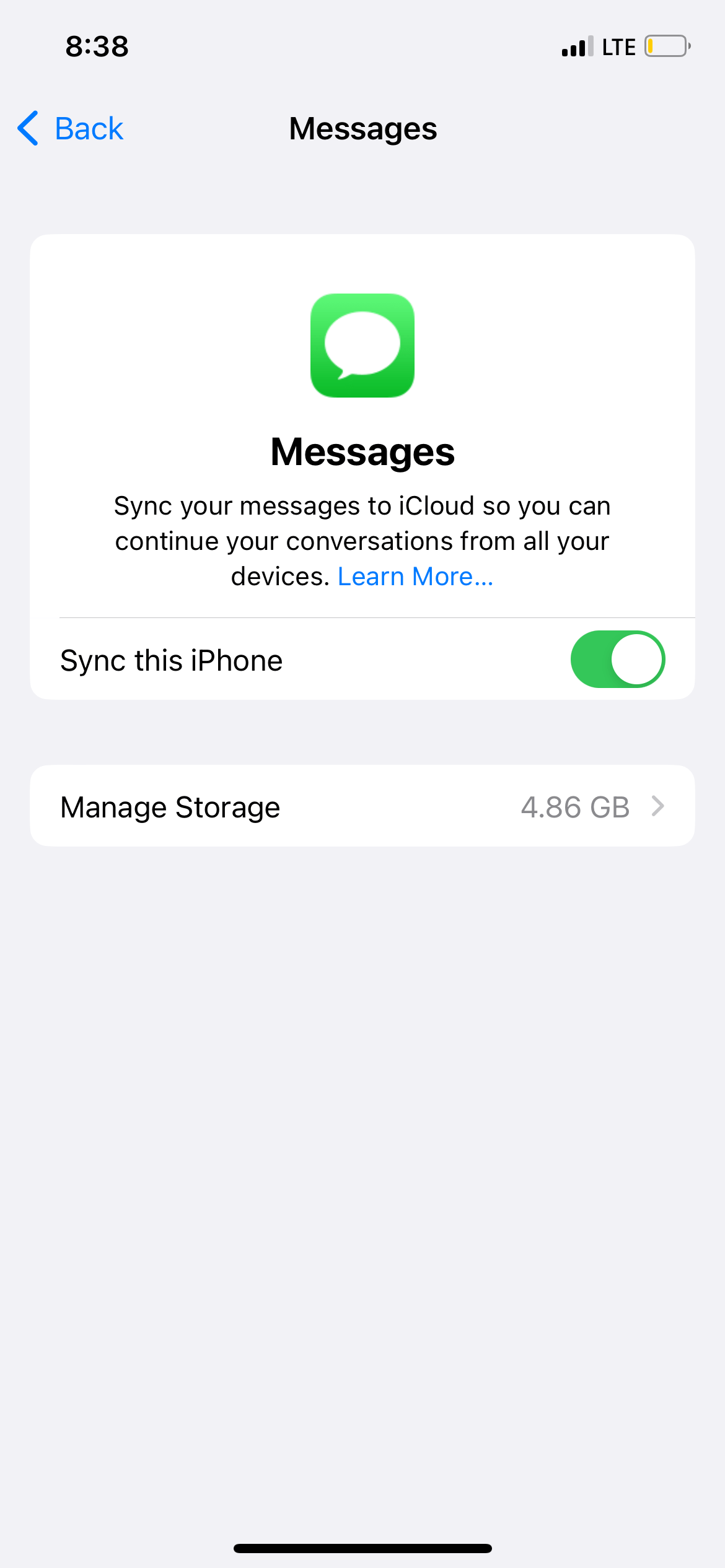 Configuración de mensajes de iCloud