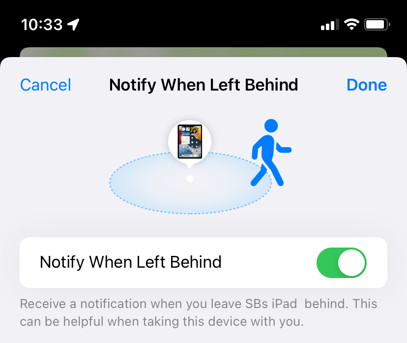 Notificar cuando se quede atrás en Find My en iPhone