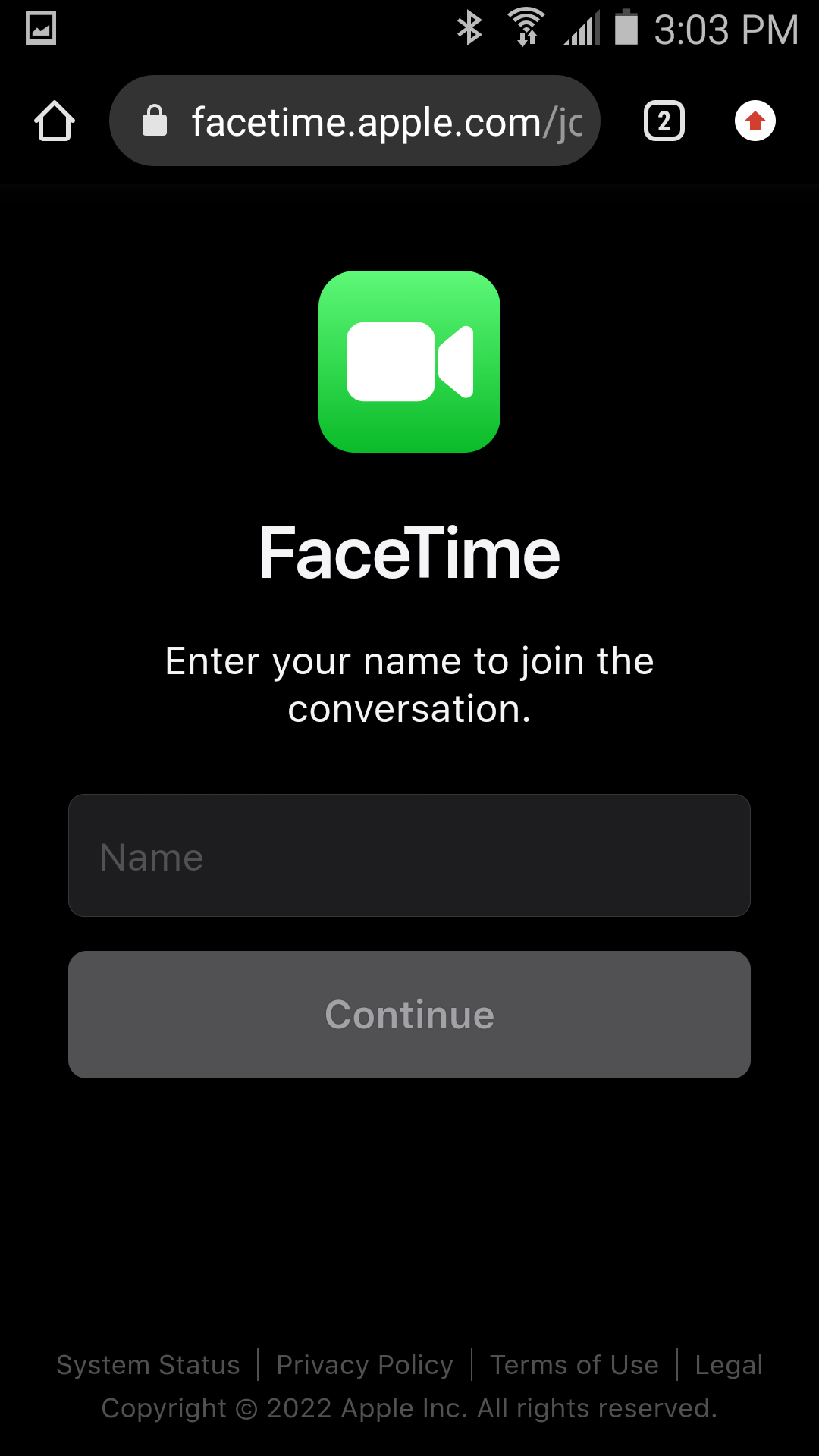 ingrese su nombre para unirse a la llamada FaceTime