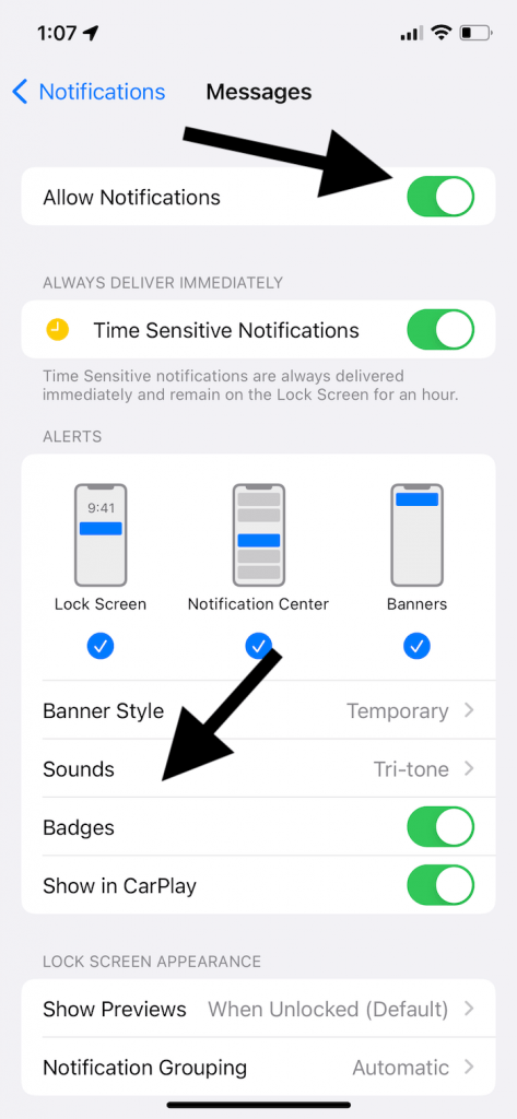 Mensajes de notificaciones